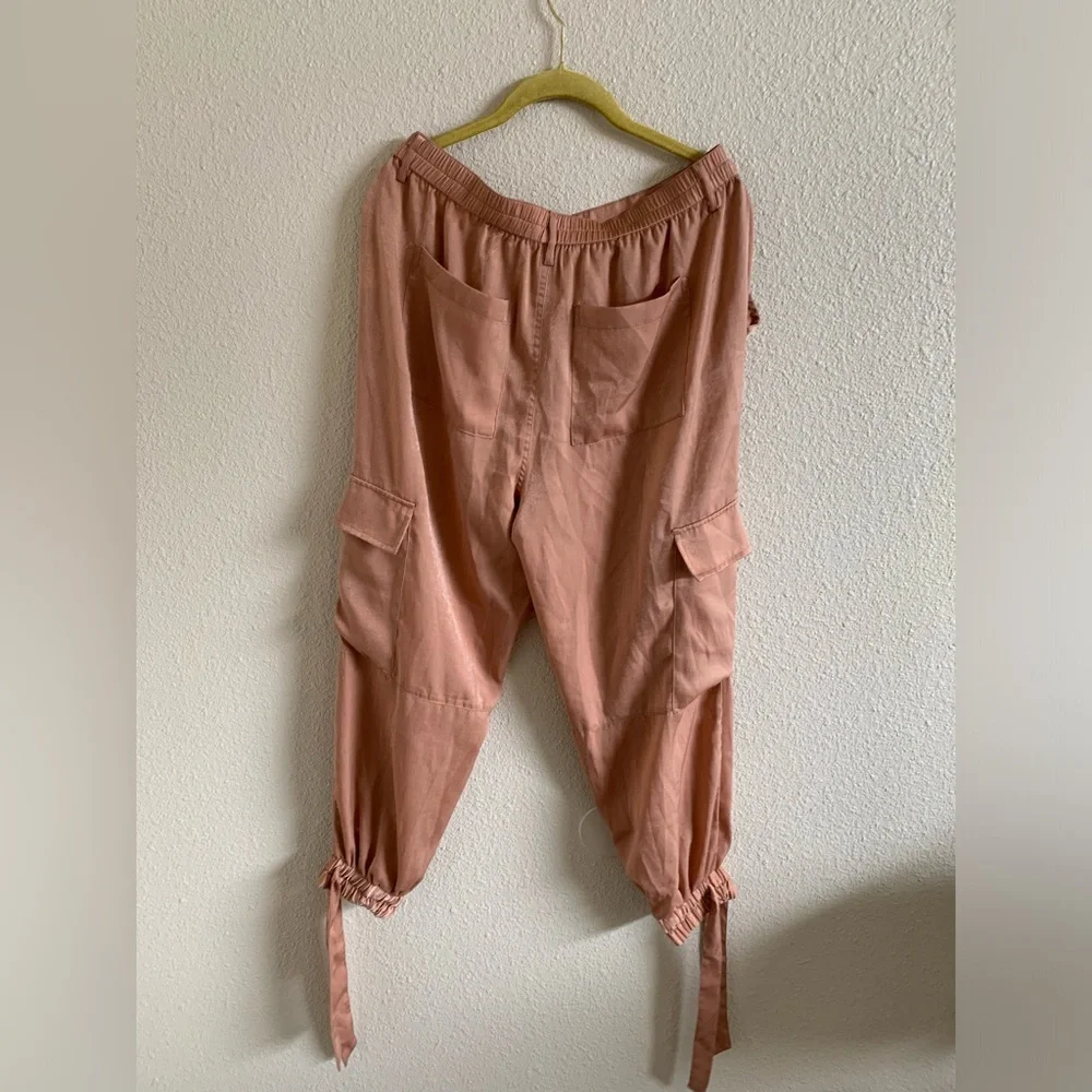 Satin Sheen Cargo Pants With Elastic/Tie Cuffs 🌴 - Picture 2 of 13